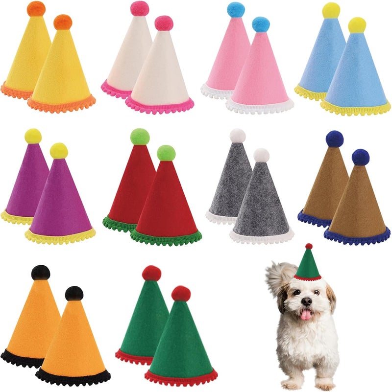 Cellcacn 20 Pcs Dog Birthday Hat Set for Small Medium Dogs Cat Puppies, Mini Party Hat with Adjustable Headbands, Cute Pet Hat with Pompons for Birthday Christmas Party Decoration Accessories (Mini 2.5 Inch) - Image 1